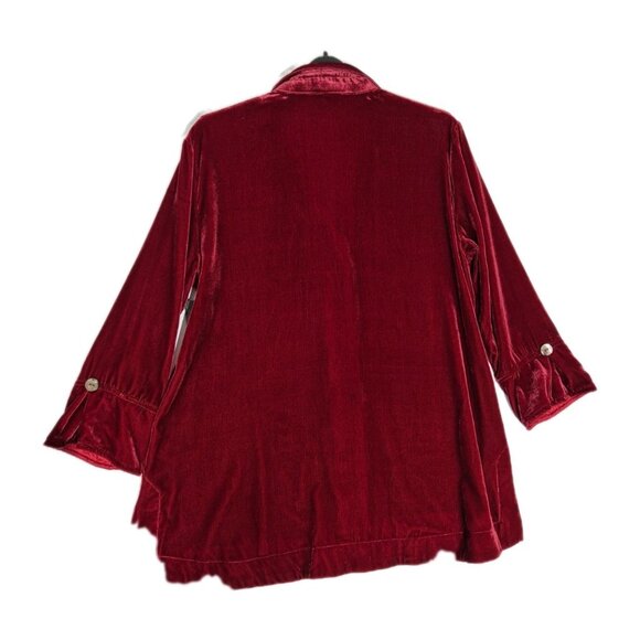John Mark Women's Shirt Top Size 2X Red ¾ Sleeve Relaxed Fit Velvet Wired (60) - Picture 2 of 12